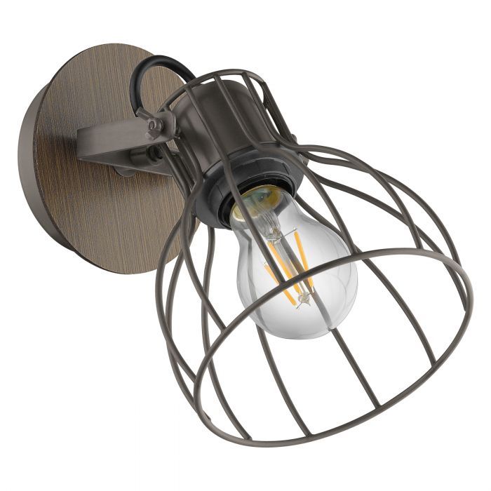 EGLO Sambatello Wandlamp - E27 - 40W - Hout/Staal - Bruin/Zilver