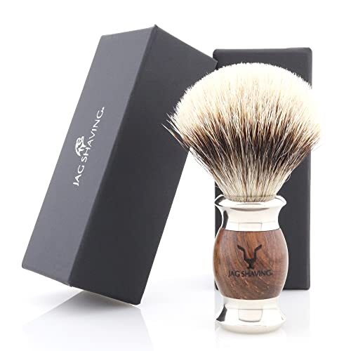 Jag Shaving Scheerkwast - Hout en Metaal - Scheercrème Borstel - Silvertip Badger Scheerborstel - Scheerborstel - voor Nat Scheren - Heren Scheerborstel - en Womens