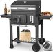 Grand barbecue au charbon de bois - Chariot de barbecue - Surface de cuisson extra large - Brasero réglable en hauteur - 2 tables latérales - Mobile avec roues - Convient pour l'extérieur - Noir