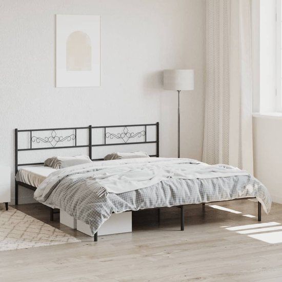 vidaXL Bedframe met hoofdbord metaal zwart 180x200 cm