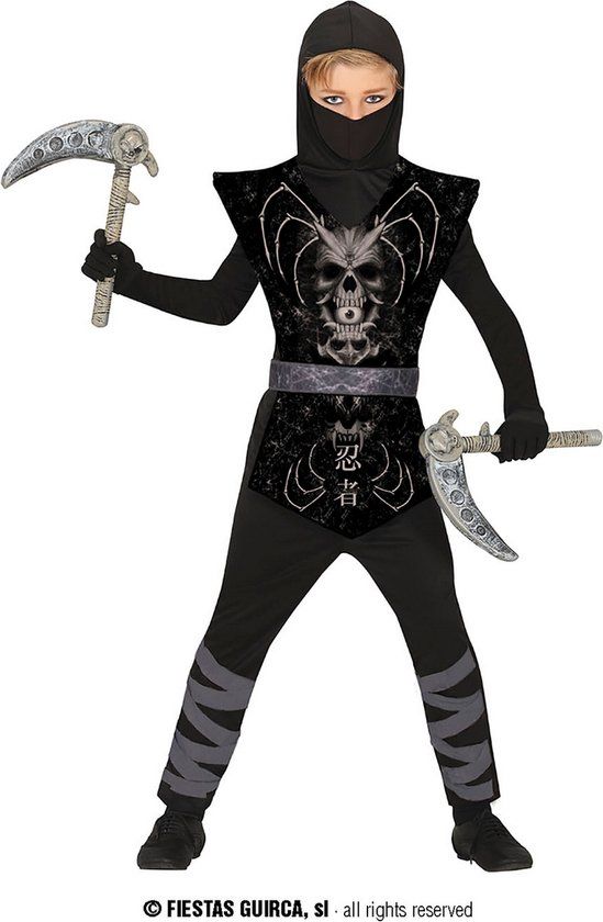 Guirca Ninja Kostuum - Dodelijke Skull Ninja Dead Li - Zwart - 10-12 jaar