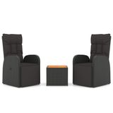 vidaXL 3-delige Loungeset Zwart Polywood en Massief Acaciahout