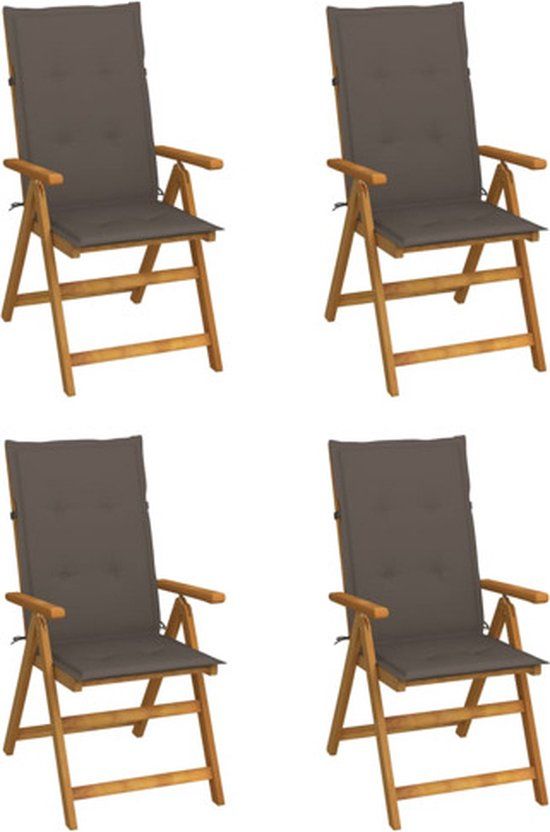 vidaXL Verstelbare klapstoelen set van 4 met kussens, gemaakt van massief acaciahout