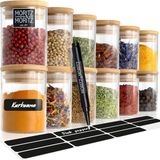 Merkloos Moritz & Moritz Kruidenpotjes met Stickers - 12-delige set - 125 ml - Glazen Potjes - Bamboedeksel