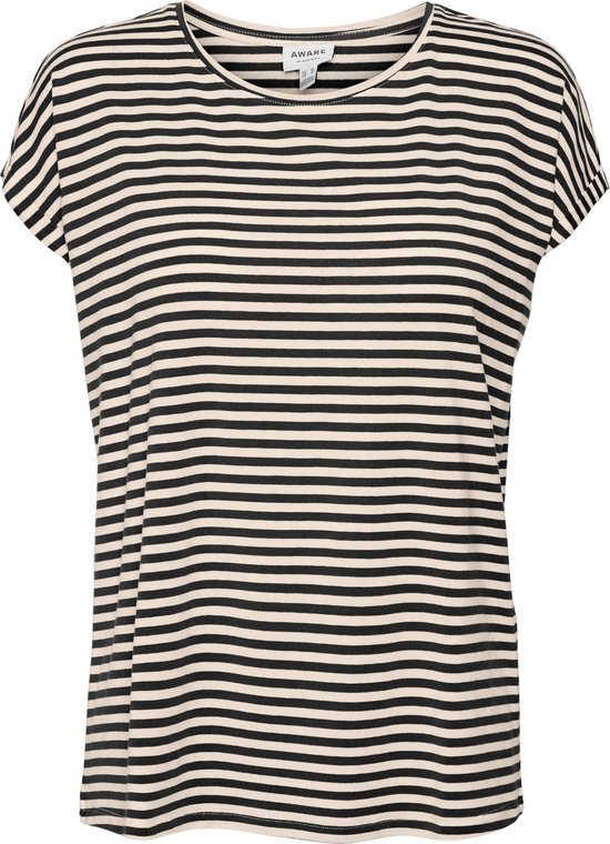 Vero Moda T-shirt Vmava Plain Ss Top Stripe Ga Jrs N 10284469 Black Dames Maat - L