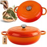 Hage - Casserole basse en fonte émaillée avec couvercle - 3 litres - Orange
