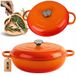 Hage - Casserole basse en fonte émaillée avec couvercle - 3 litres - Orange