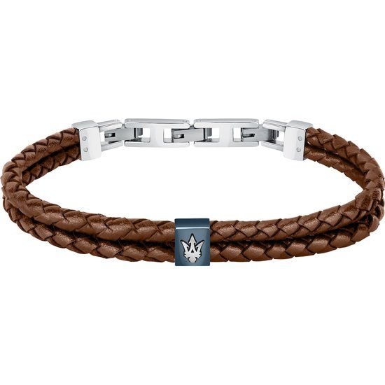 Maserati Heren Armband - Roestvrij Staal & Leer - Bruin