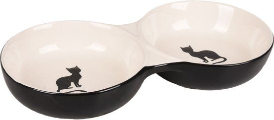 FLAMINGO Kattenvoerbak Nala Keramisch - Zwart/Wit - 23x11.5x3.5cm