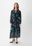 Comma Jurk zwart lange mouw V-hals gebloemd polyester 34