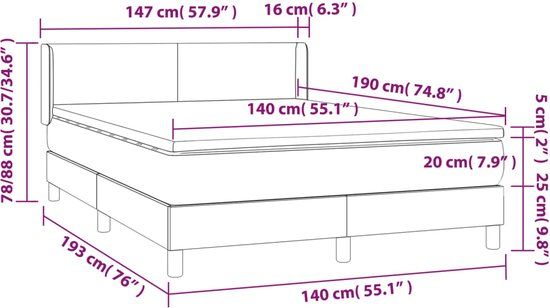 vidaXL Boxspring met matras stof taupe 140x190 cm