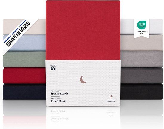 Blumtal Premium Jersey Fitted Sheet - 180x200cm - Up to 25cm Mattress Height - Red - 100% Cotton