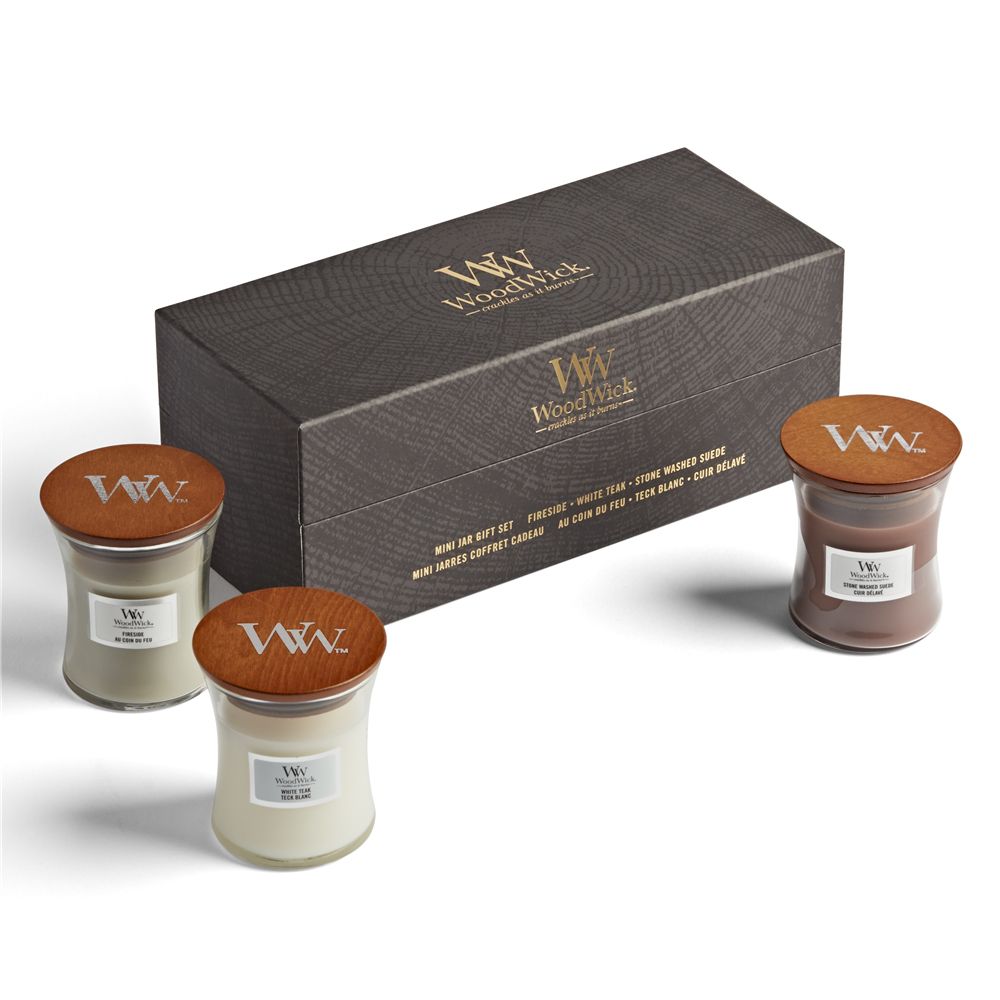 WoodWick Hourglass Geurkaars Deluxe Cadeauset - 3 Mini - Woody - 60 branduren