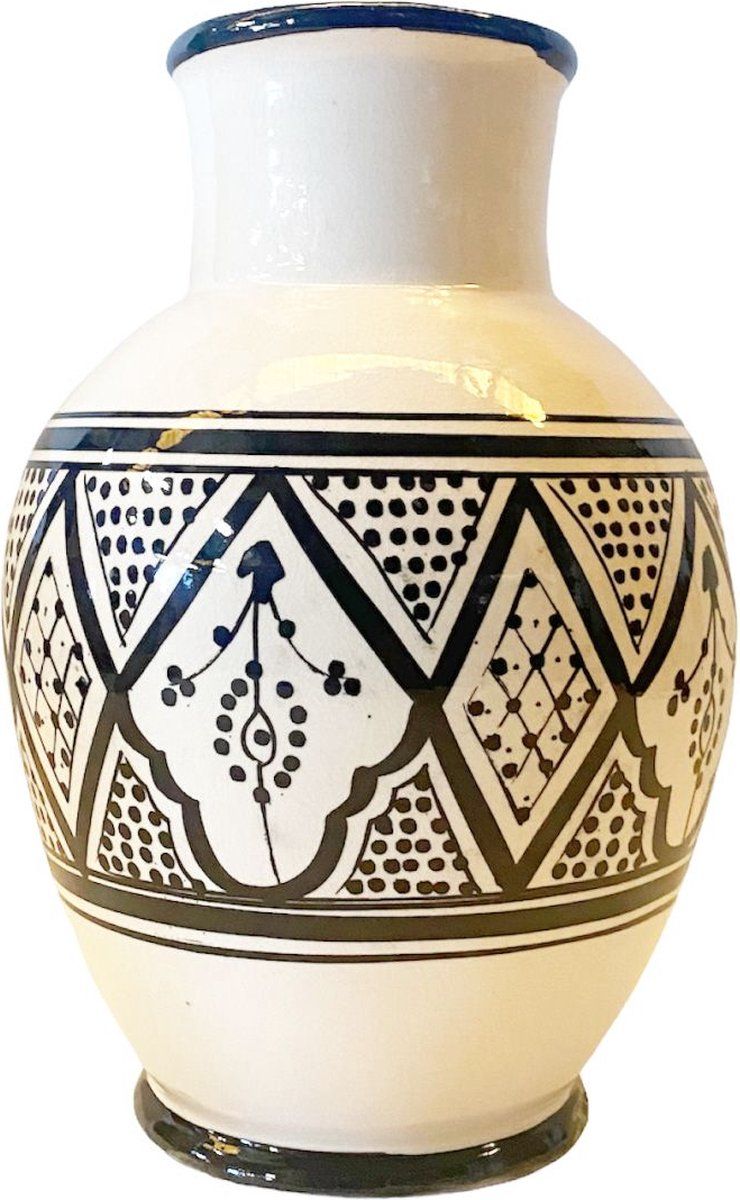 Marokkaanse Hand Geschilderd Vaas - Zwart - 8720813070664