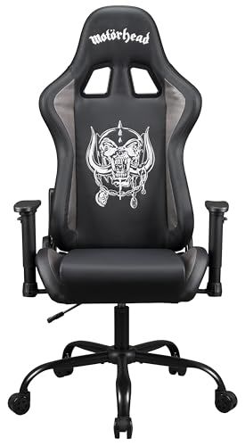 Subsonic Motorhead Gaming- of bureaustoel, gamingstoel voor volwassenen, comfortabele zitting, geïntegreerde hoofdsteun, armleuningen en hoogte verstelbaar, ergonomische rugleuning, zwart