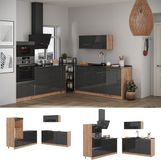 Vicco Keuken Fame-Line, Antraciet Hoogglans/Goudkleurig Eiken, 340 cm