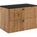 3xE living Meuble sous-vasque 80 cm, chêne artisanal doré/noir, poignées noires | 80 x 44,4 x 58,6 cm, 2 tiroirs, plan de travail noir pour lavabo à poser, suspendu, poignées noires