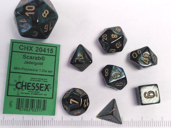 Chessex Scarab Mini-Polyhedral Dobbelsteen Set - Jade/Goud (7 stuks)