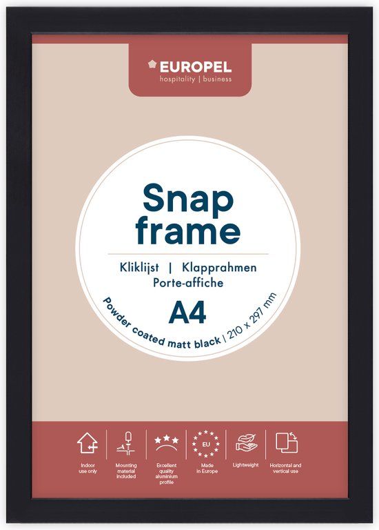 Kliklijst Europel - Posterlijst - A4 - 21 x 29,7 cm - 25mm frame - Mat zwart