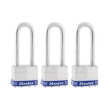 Master Lock Hangslot, gelamineerd stalen slot, 1-3/4 inch breed, 1TRILJ (Pack van 3-Keyed Alike), zilver