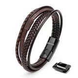 SERASAR Leren Herenarmband [Wild] - Bruin 17cm
