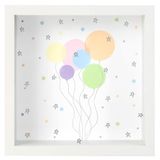 goldbuch 92 0084 Wensvuller ballonnen, spaarpot met verwisselbare achtergrond, fotolijst van MDF, gelddoos voor munten en biljetten, spaarpot met wandhouder, ca. 18 x 18 x 5 cm, wit