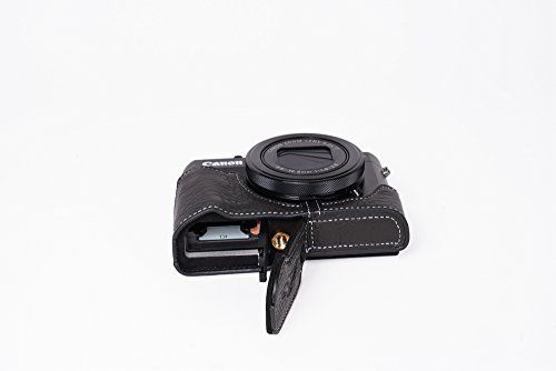 TP Handgemaakte Echt Lederen Halve Camera Case Camera Tas voor CANON G7X mark II M2 M II Bodem Open 4 Kleuren, Zwart