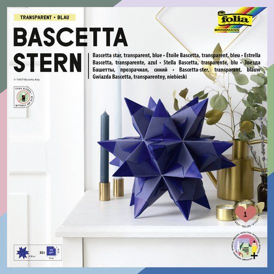 Folia vouwbladen Bascetta-ster, oranje-transparant, 200 x 200 mm, 32 vel
