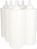 Plasticflessenshop.nl 6 x Knijpbare Doseerfles 1000 ml wit met Tuitdop naturel