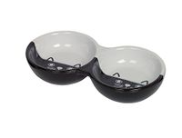 Nobby Katten keramiek dubbele bak "FACE" zwart/wit 22 x 11,5 x 3,5 cm