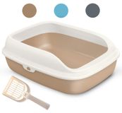 Merkloos BPS BPS-5597MA Kattentoilet, open, voor huisdieren, katten, met schep, 3 maten en kleuren naar keuze (S, bruin)