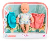 Corolle Mini Badpoppe, 20 cm, geschikt vanaf 18 mois, avec peignoir et bateau de jeu
