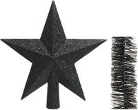 Decoris Kaemingk B.V. Kerstversiering kunststof glitter ster piek 19 cm en folieslingers pakket zwart