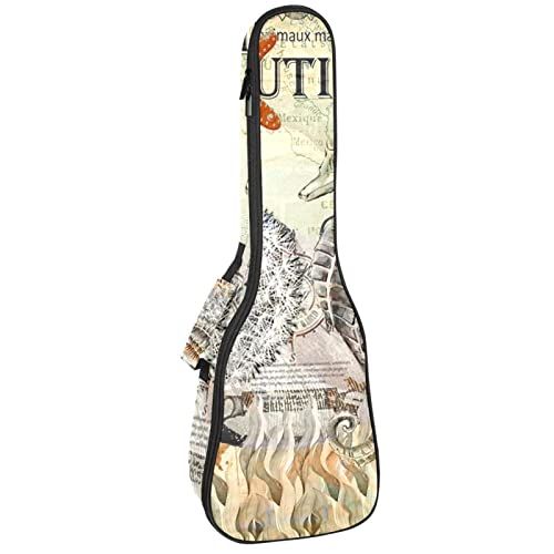 Mersov Concert Ukelele Rugzak, Heavy Duty Ukelele Case Bag met Opslag, Sopraan Concert Tenor Ukelele 10MM Gewatteerde Tas Zee Paard Retro