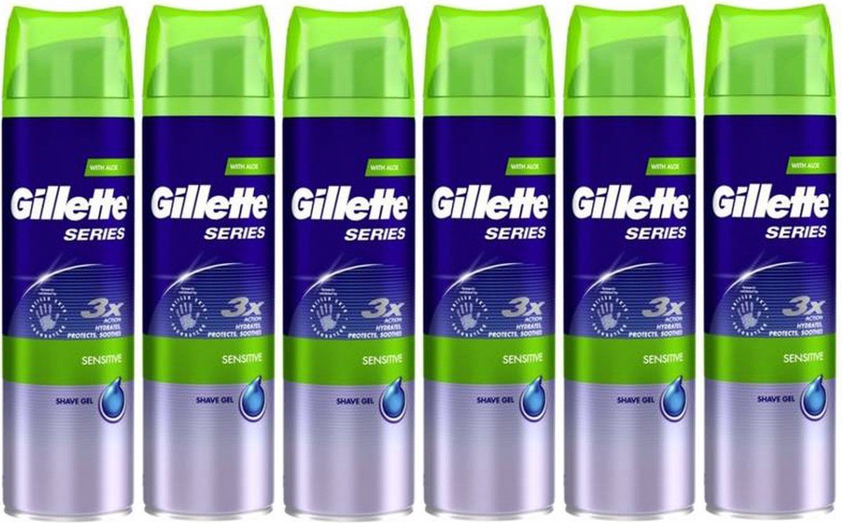 Gillette Scheergel - Sensitive Gevoelige huid - 6 x 200 ML - Voordeelverpakking
