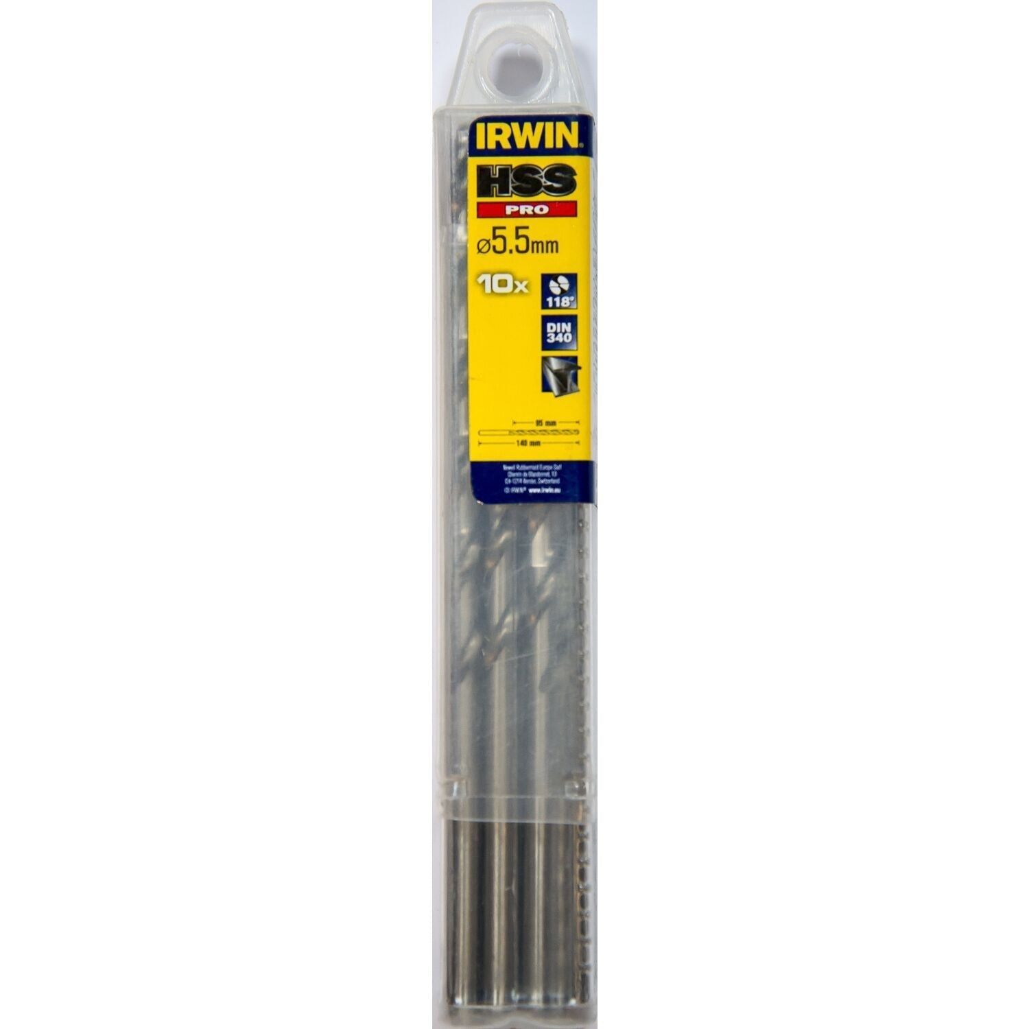 Irwin HSS PRO Metal Drill Bit (Long) 118° 5.5MM 10PCS - 10502489