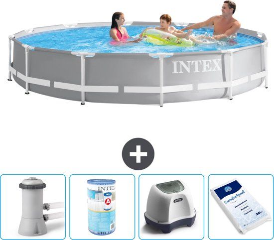 Intex Prism Frame Zwembad - Rond - 366 x 76 cm - Grijs - Inclusief Filterpomp