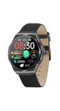 Knauermann PRO 3 (2024) Gezondheidssmartwatch met telefoonfunctie, ECG + HRV en SOS, AMOLED-display, BT Bluetooth, slaapapneu, zwarte echt lederen armband, maat 14-24