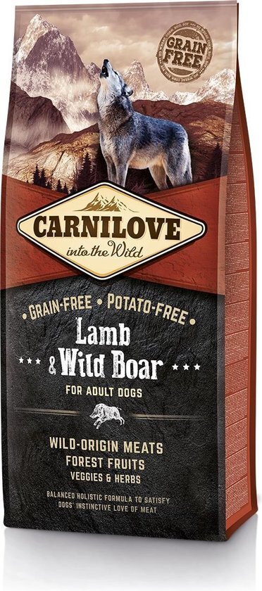 Brit Carnilove Adult granenvrij hondenvoer Lam & Wild zwijn 12kg met 70% vlees