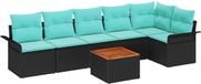 vidaXL Banc de jardin 7 pièces Noir et Turquoise