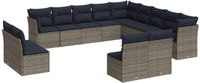 vidaXL 13-delige tuinbankset met kussens, grijs, polyrotan