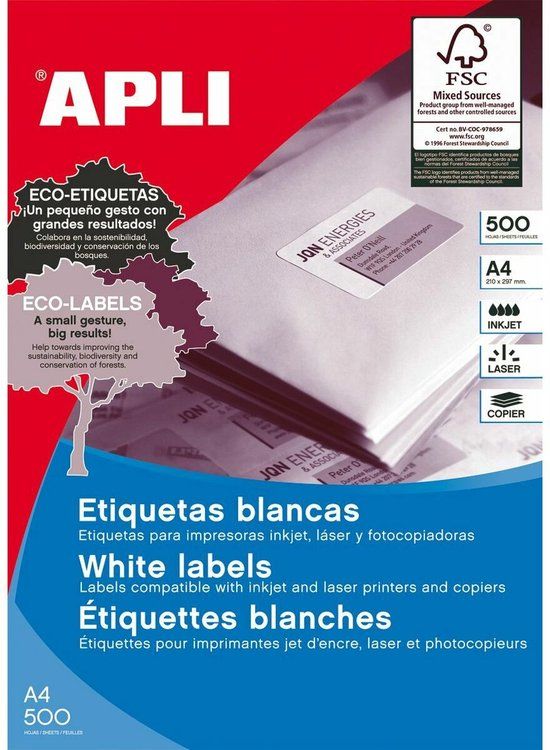 Apli Adhesive labels 105 x 148 mm 500 Sheets White