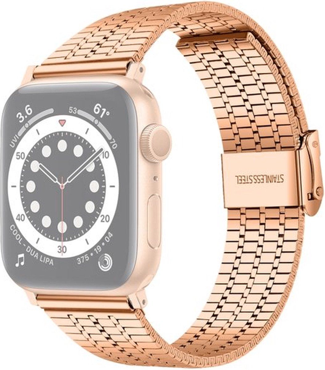 By Qubix Qubix Compatible Apple watch bandje - Metalen bandje - Rosé goud - Geschikt voor Apple watch 42 / 44 / 45 / Ultra / 49mm