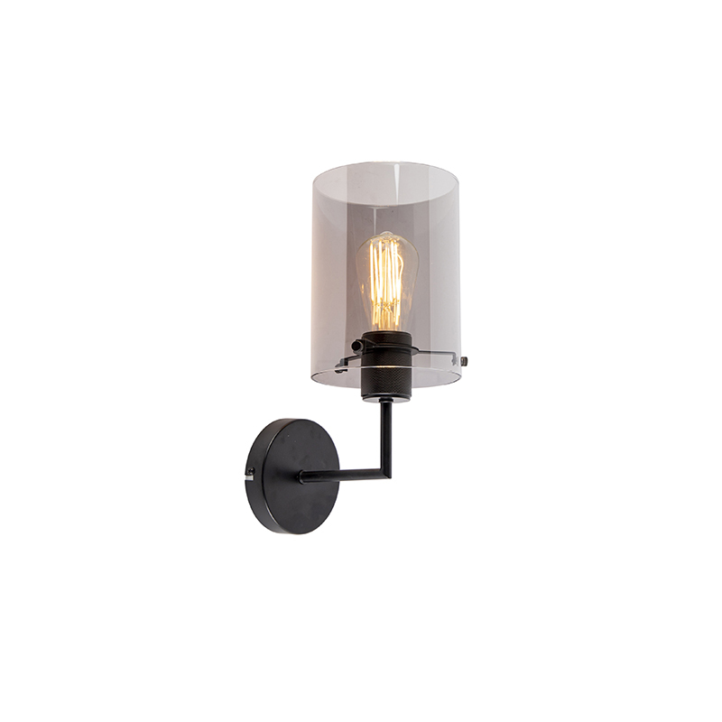 QAZQA Design wandlamp zwart met smoke glas - Dome