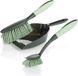 Unyqoos® Set de nettoyage 3 pièces – Ramasse-poussière, balai et brosse à main en plastique, gris/vert clair.