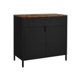 Songmics Parya Home Industriële Opbergkast - 80x40x76 cm - Dressoir met 2 deuren - Zwart/Rustiek Bruin - Staal & Hout - wandkast Voor Woonkamer, Hal of Kantoor