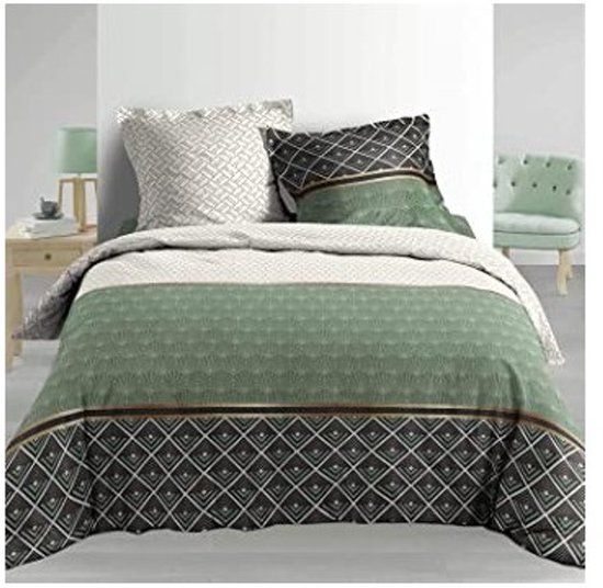 Douceur Livetti® Dekbedovertrek Set Twee Persoon 260x240cm 2xKussensloop-Belor Groen Katoen Effen