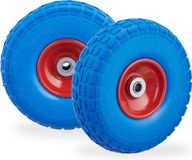 Merkloos Relaxdays 2x steekwagenwiel 4.1/3.5-4'', anti lek banden, 16 mm as, tot 150 kg, 260x85mm, rubber, blauw-rood