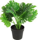Countryfield Kunstplant Monstera plant in bloempot - Groen - 15 x 28 cm