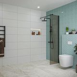 FortiFura Galeria inloopdouche - 50x200cm - rookglas - wandarm - mat zwart